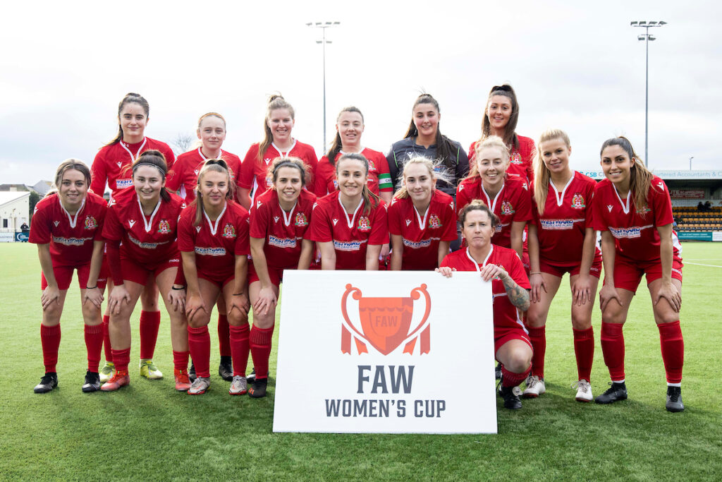 Briton Ferry team photo ahead of kick off. Aberystwyth Town v Briton Ferry Llansawel in the FAW Women’s Cup Semi Final at Richmond Park on the 19th February 2023