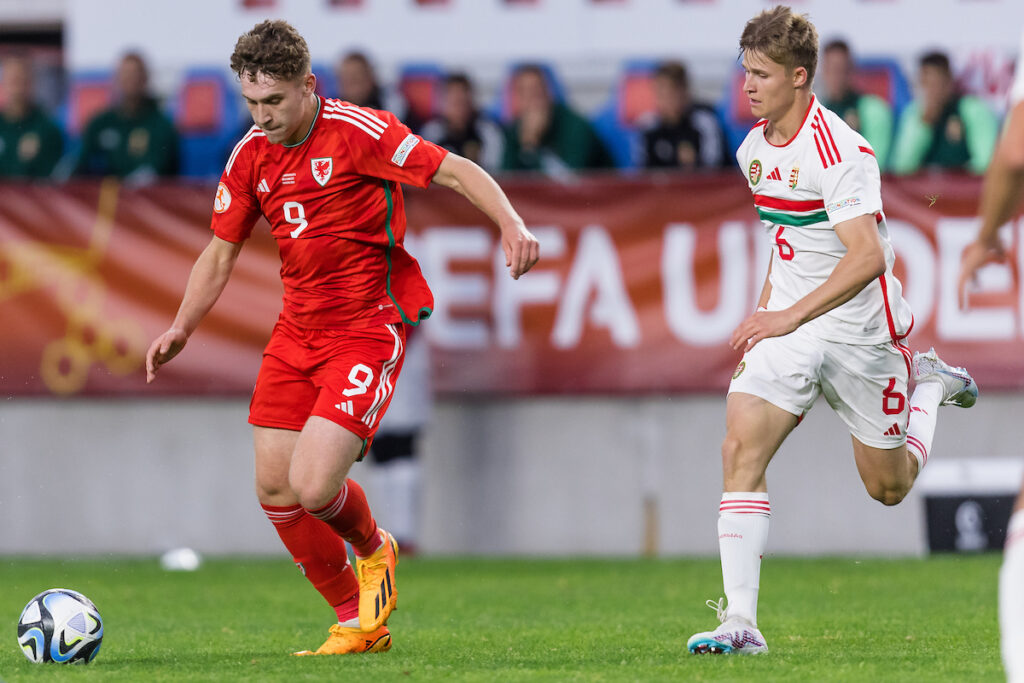 Wales' Iwan Morgan  during the 2023 UEFA  European Under-17 Championship Group A fixture between Hungary & Wales at the Hidegkuti Nandor Stadium, Budapest, Hungary