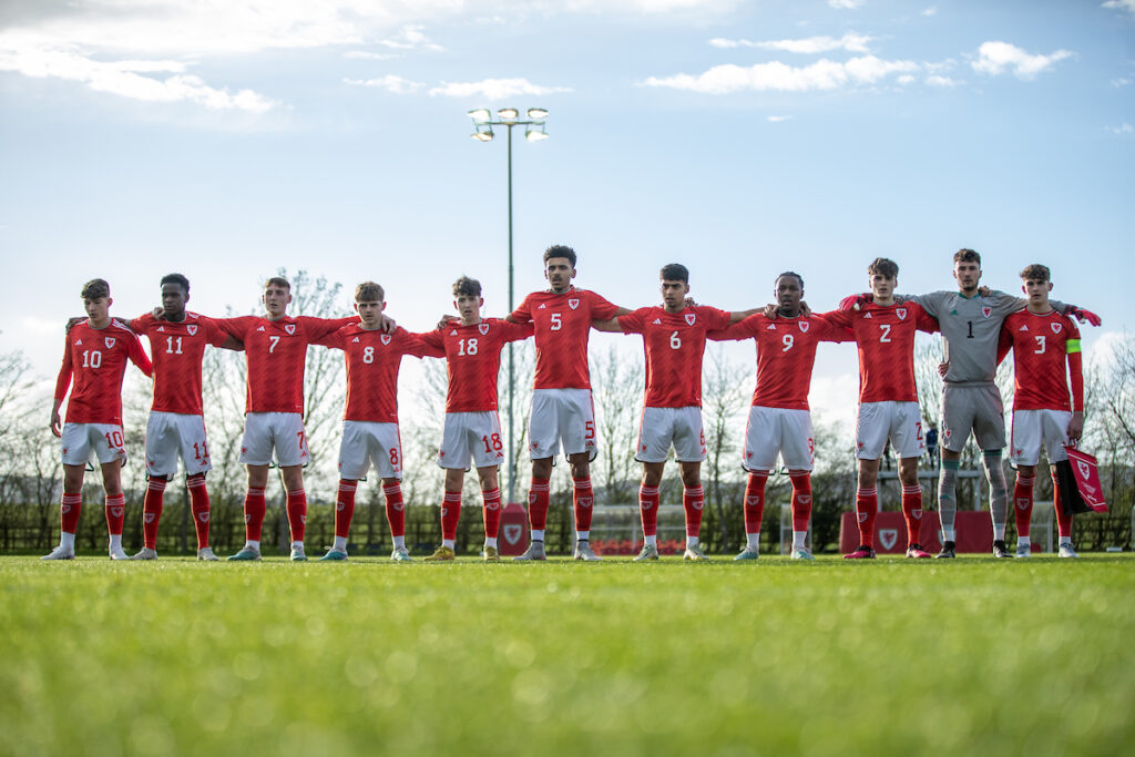 National anthem at Cymru U19 vs Scotland U19 at Colliers Park, Wrexham