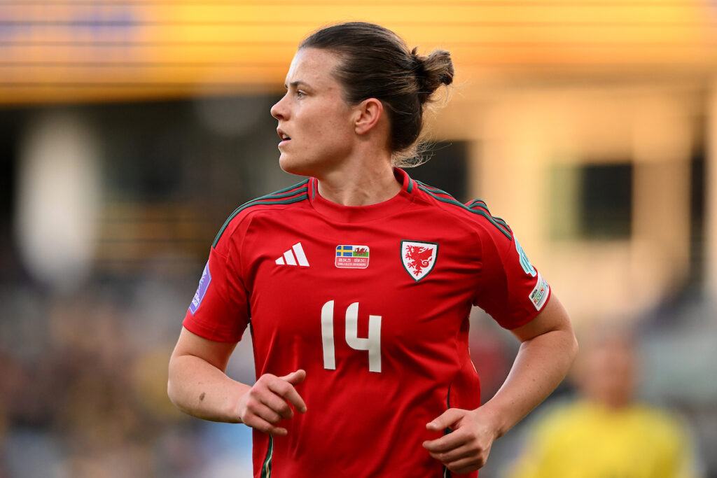Hayley Ladd, a member of Wales' UEFA Women's EURO squad in action for Cymru against Sweden