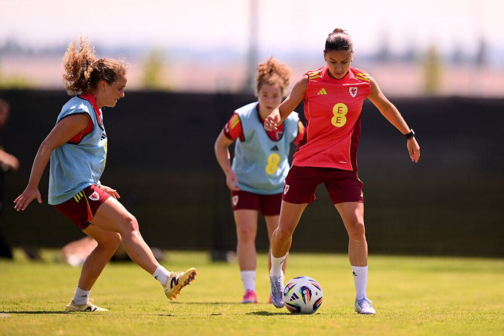Ffion Morgan in a Cymru training camp in Switzerland
