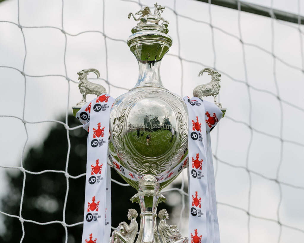 A detailed view of the JD Welsh Cup trophy