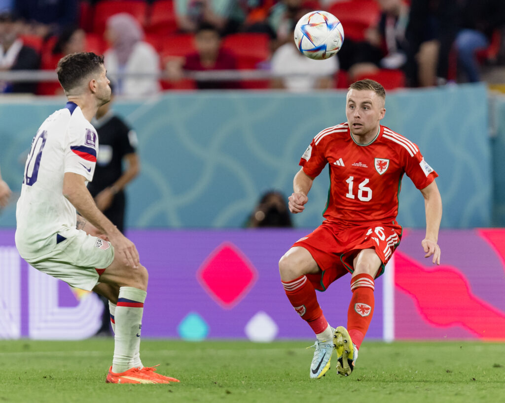 Wales' Joe Morrell during the FIFA World Cup Qatar 2022 Group B match between USA & Wales at the Ahmed bin Ali Stadium, November 21, 2022 in AI-Rayyan, Qatar